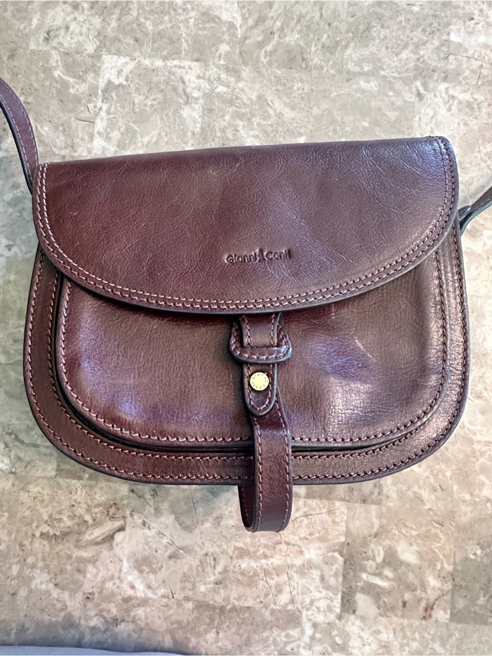 Gianni Conti Genuine Cowhide Leather Crossbody Saddle Bag Handbag - Rich Brown